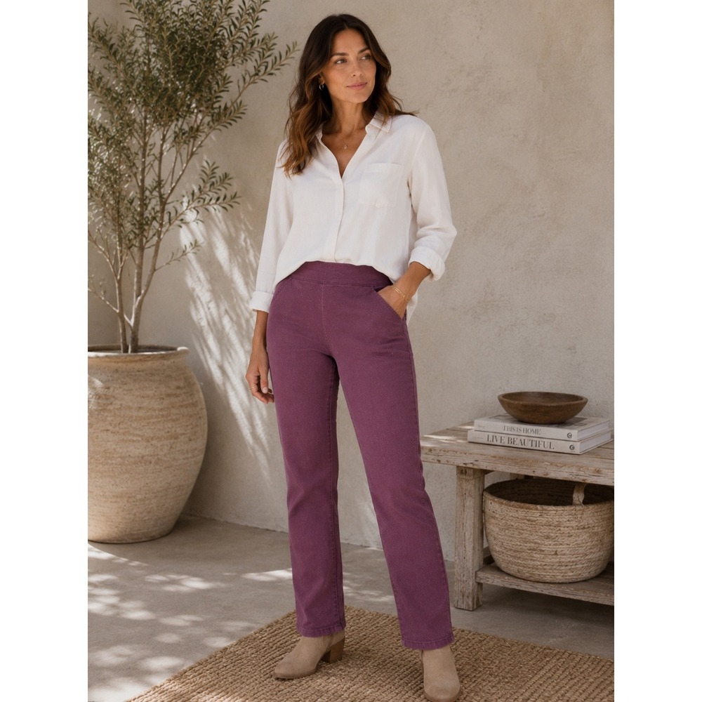 Soft Surroundings Pull-On Straight Leg Jeans Medium Plum Purple Stretch Pants